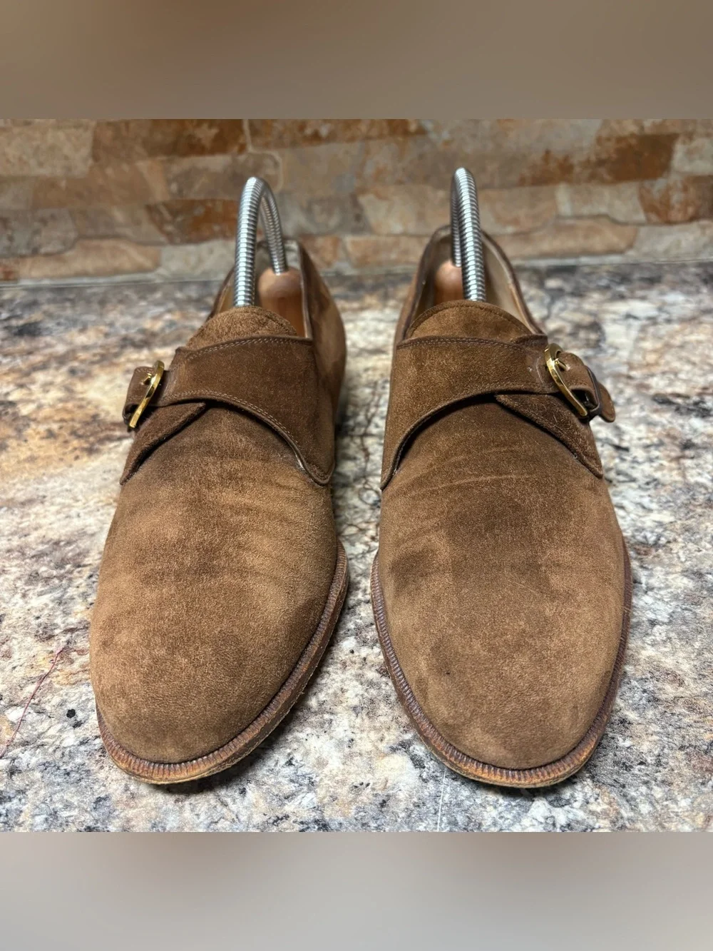 SALVATORE FERRAGAMO Brown Suede Monkstrap Buckle Dress Shoes Size 8